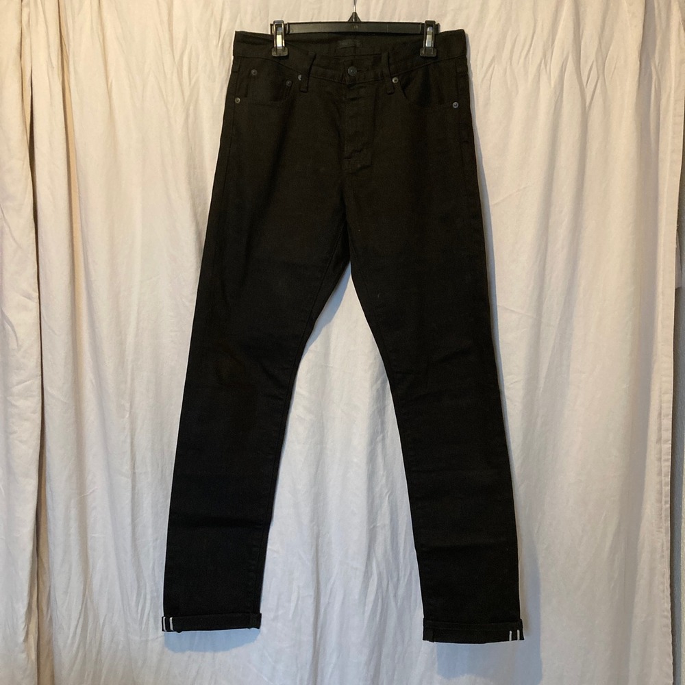 Uniqlo Slim Fit Selvedge Denim Jeans Black 32x34 Button Fly